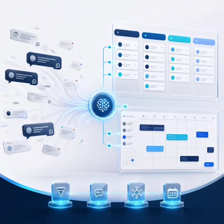 Leads desorganizados sendo transformados em CRM e agendamento com IA